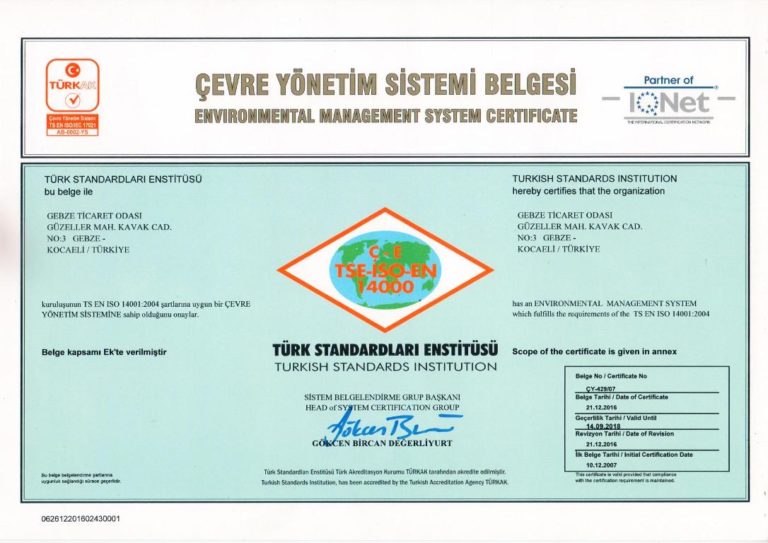 Çevre Yönetim Sistemi Belgesi