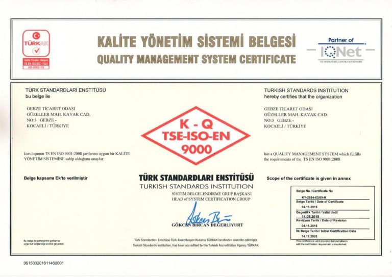 Kalite Yönetim Sistemi Belgesi