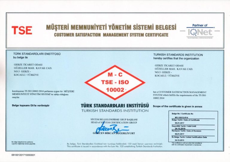 Müşteri Memnuniyeti Yönetim Sistemi Belgesi